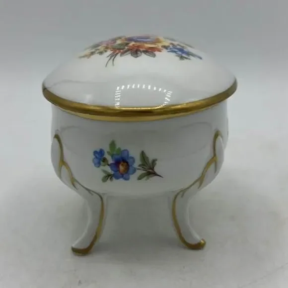 Trinket Jewelry Box Vintage Footed Floral Flowers East Germany - Picture 2 of 8